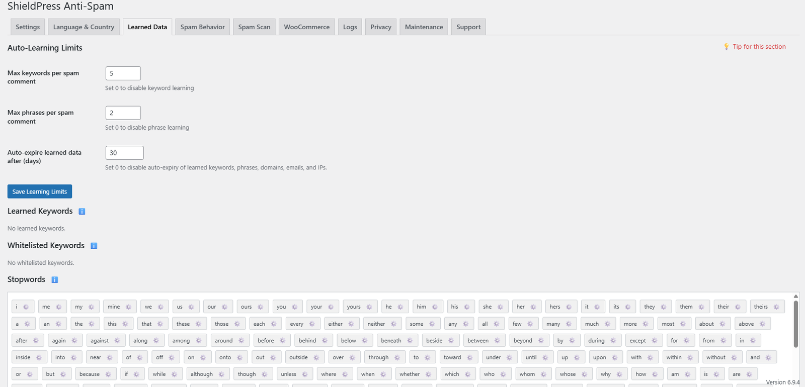 ShieldPress Auto Learning settings