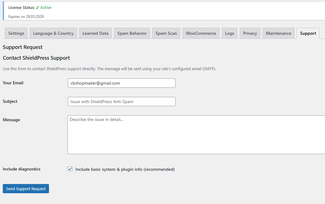 ShieldPress Support Tab