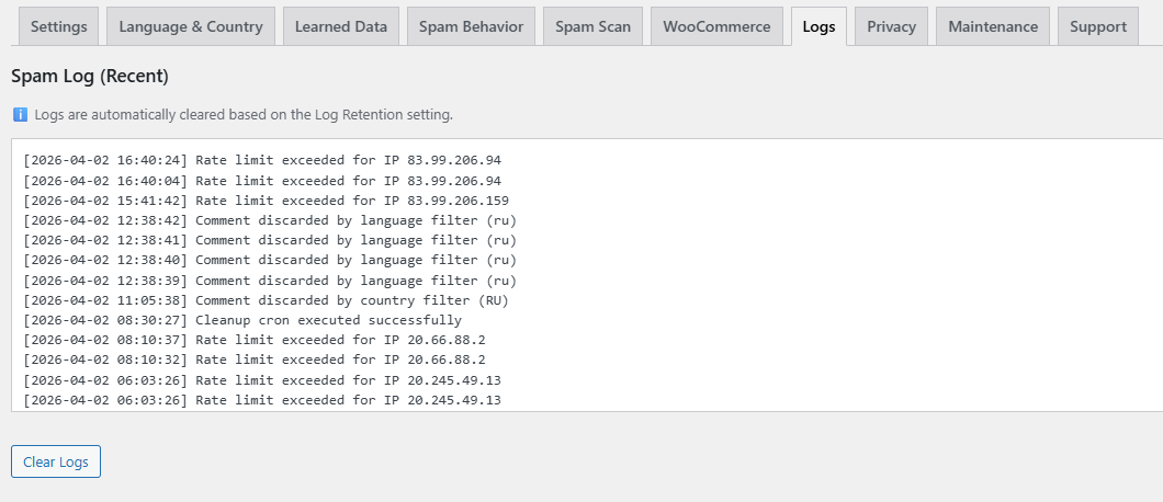 ShieldPress Logs Tab