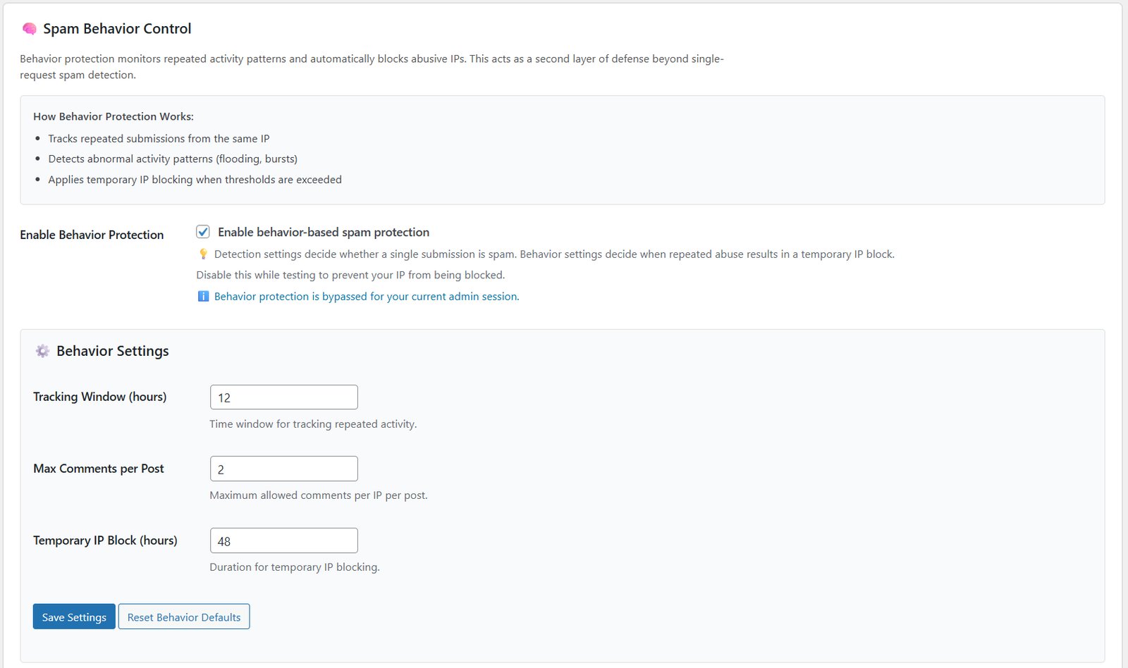 ShieldPress Behavior Tab Overview