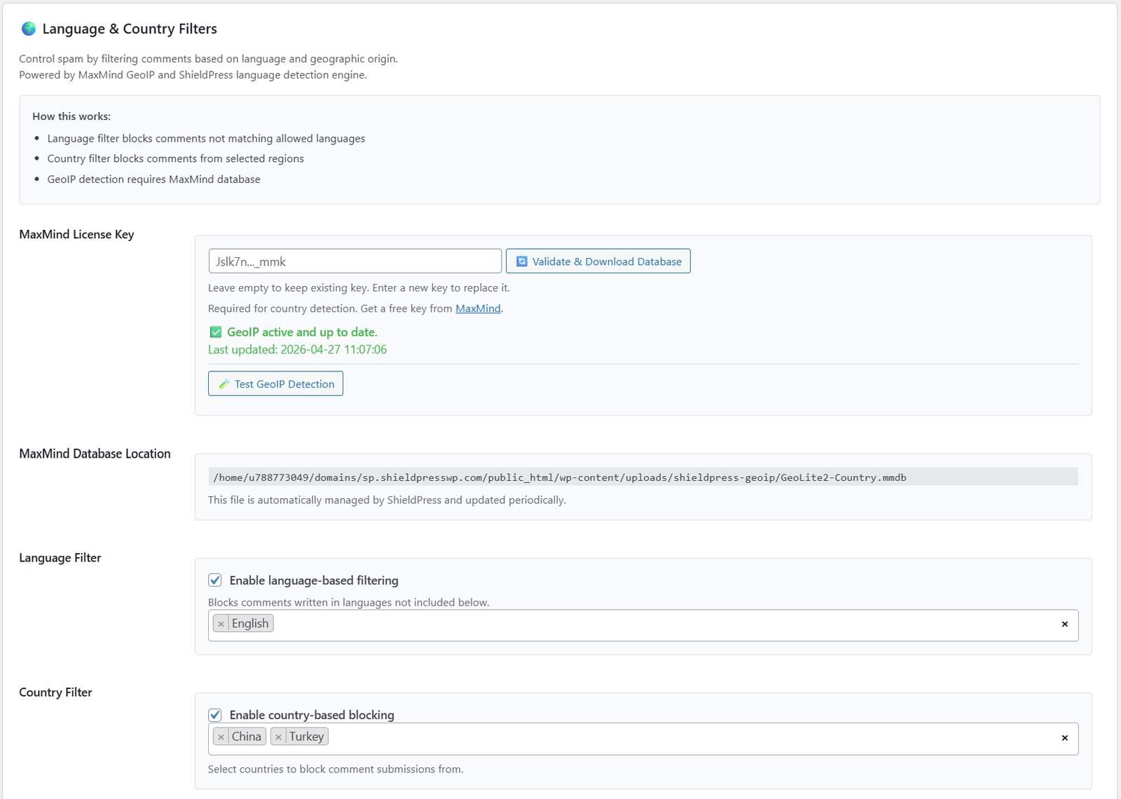 ShieldPress Language and Country Filter Overview